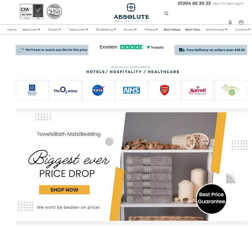 Absolute Home Textiles main page view